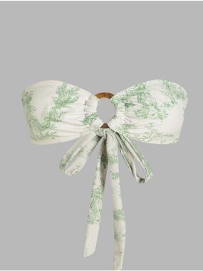 High-Waist Green Toile Print Bikini Set